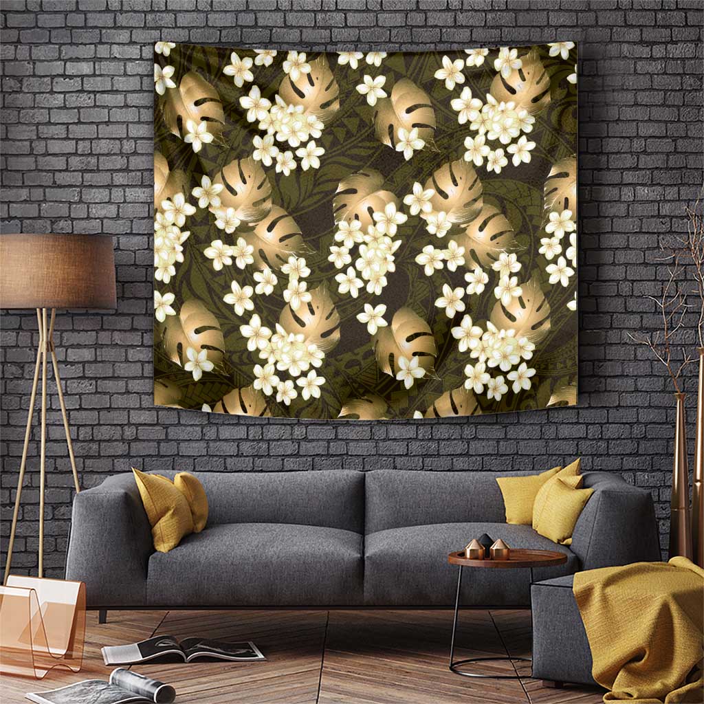 Gold Tropical Hawaii Tapestry Seamless Monstera Plumeria Hawaiian Pattern LT14 Gold - Polynesian Pride
