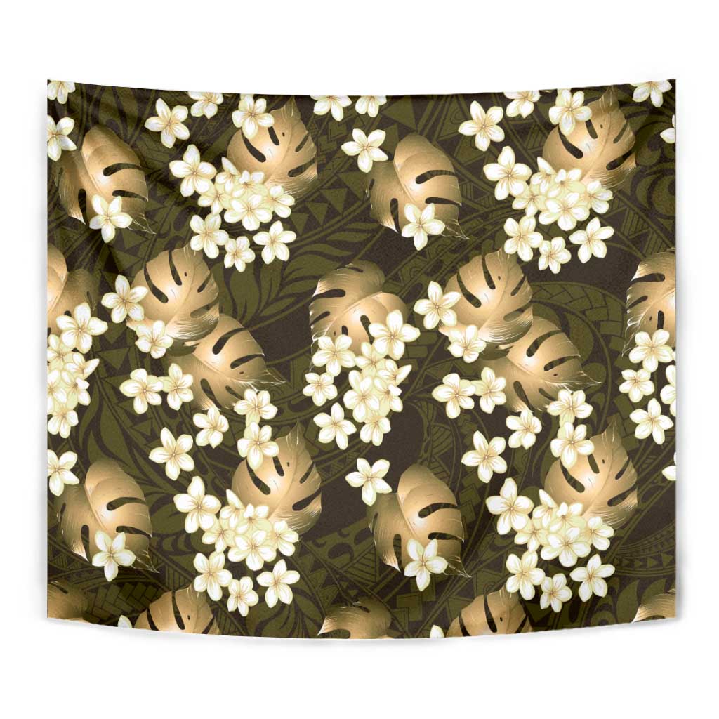 Gold Tropical Hawaii Tapestry Seamless Monstera Plumeria Hawaiian Pattern - Polynesian Pride