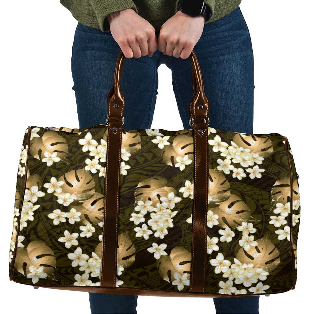 Gold Tropical Hawaii Travel Bag Seamless Monstera Plumeria Hawaiian Pattern - Polynesian Pride