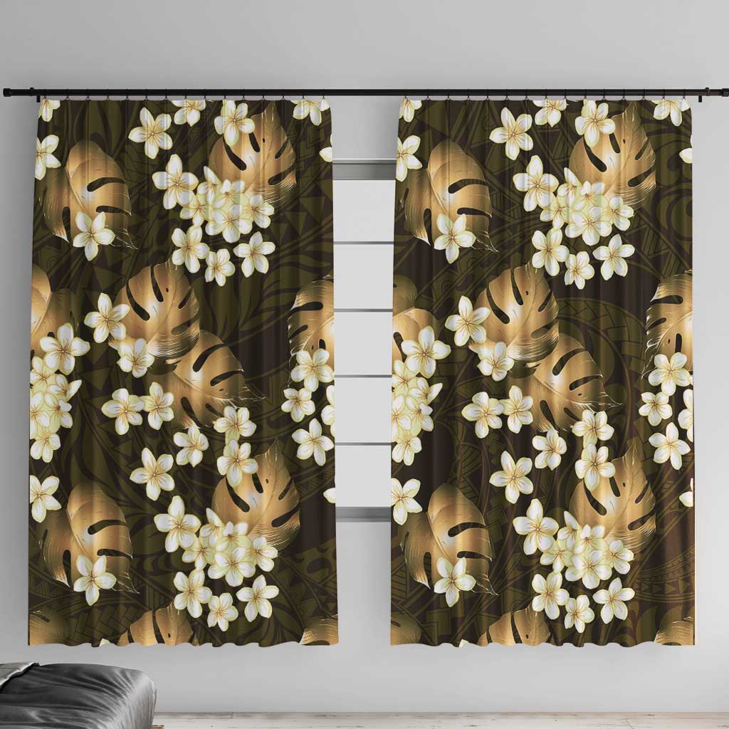 Gold Tropical Hawaii Window Curtain Seamless Monstera Plumeria Hawaiian Pattern - Polynesian Pride