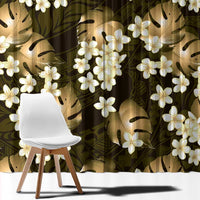 Gold Tropical Hawaii Window Curtain Seamless Monstera Plumeria Hawaiian Pattern - Polynesian Pride