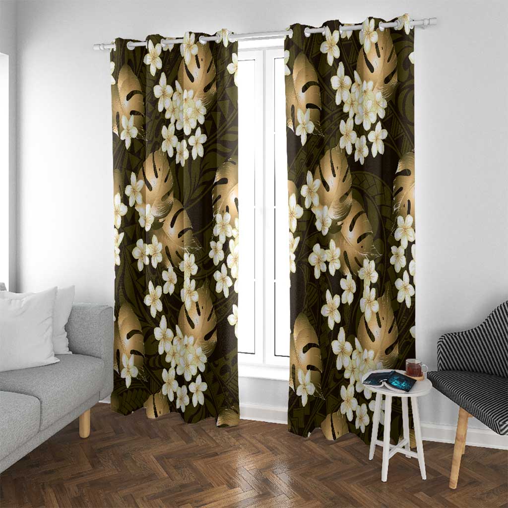 Gold Tropical Hawaii Window Curtain Seamless Monstera Plumeria Hawaiian Pattern - Polynesian Pride