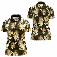 Gold Tropical Hawaii Women Polo Shirt Seamless Monstera Plumeria Hawaiian Pattern LT14 - Polynesian Pride