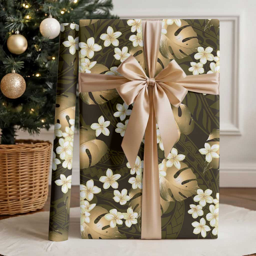 Gold Tropical Hawaii Wrapping Paper Seamless Monstera Plumeria Hawaiian Pattern - Polynesian Pride