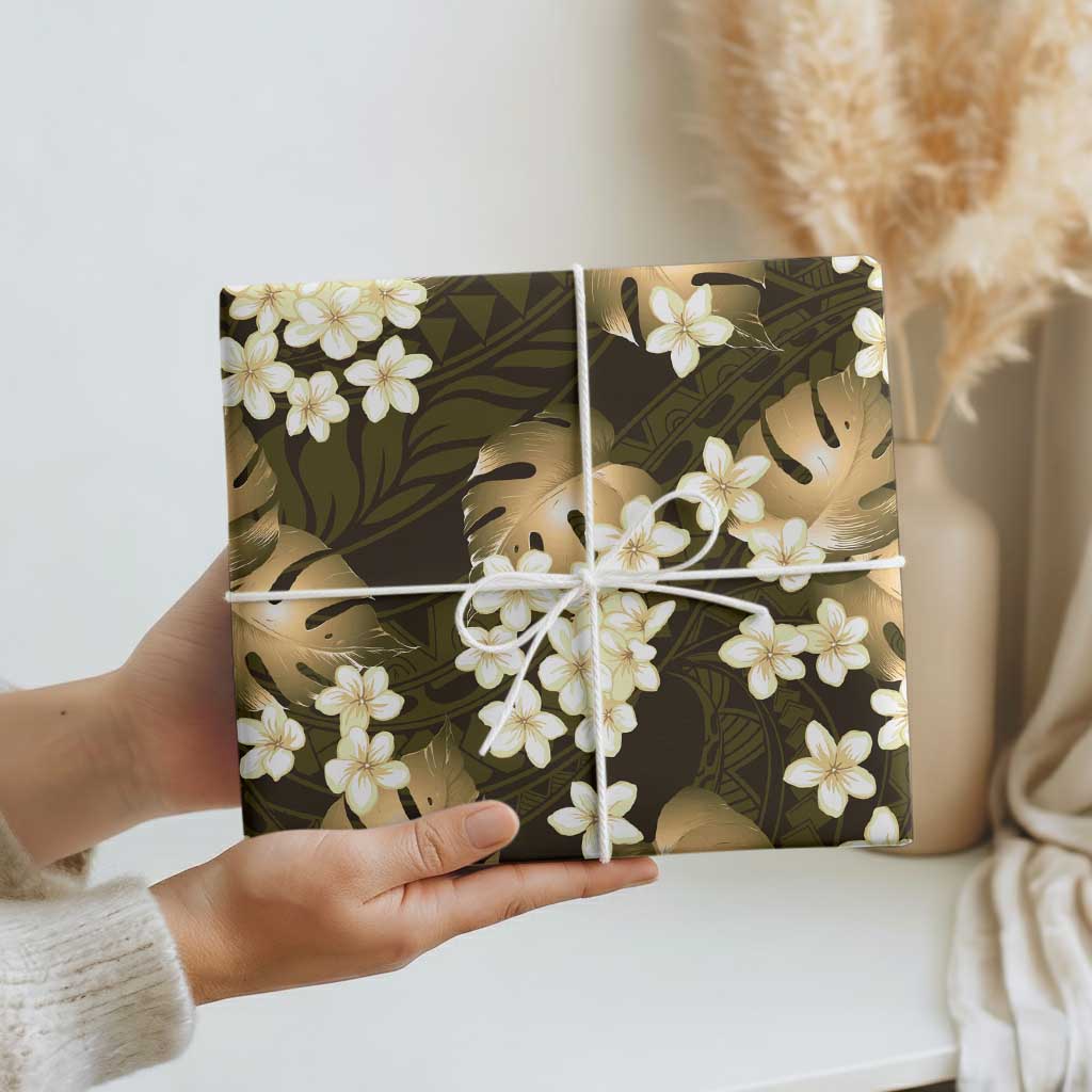 Gold Tropical Hawaii Wrapping Paper Seamless Monstera Plumeria Hawaiian Pattern - Polynesian Pride
