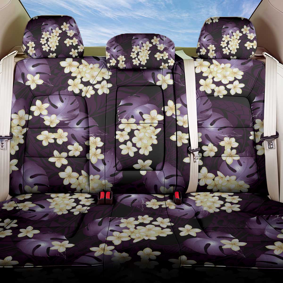 Purple Tropical Hawaii Back Car Seat Cover Seamless Monstera Plumeria Hawaiian Pattern - Polynesian Pride