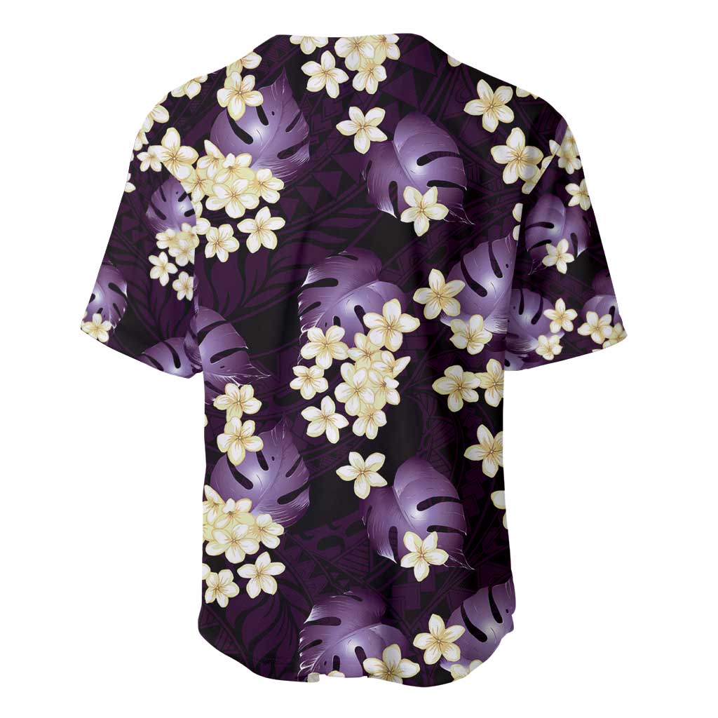 Purple Tropical Hawaii Baseball Jersey Seamless Monstera Plumeria Hawaiian Pattern - Polynesian Pride