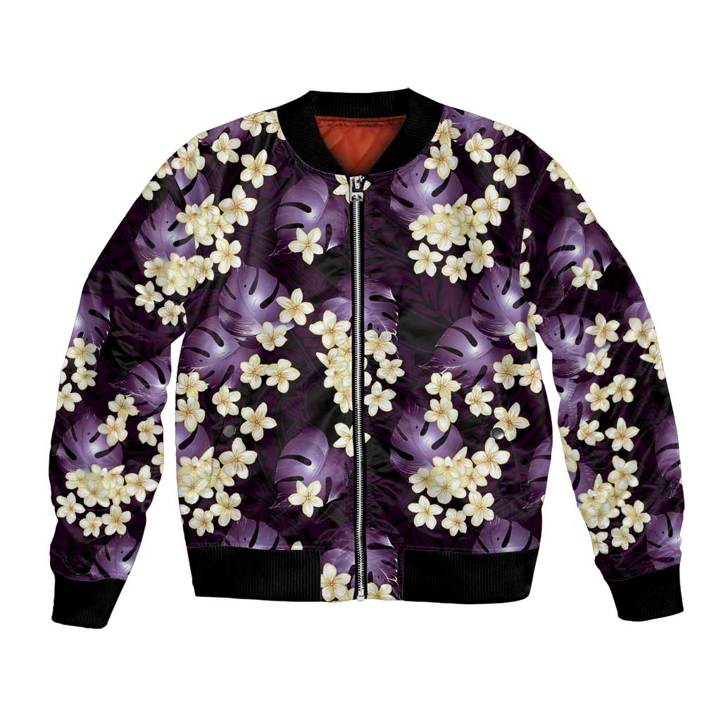 Purple Tropical Hawaii Bomber Jacket Seamless Monstera Plumeria Hawaiian Pattern - Polynesian Pride