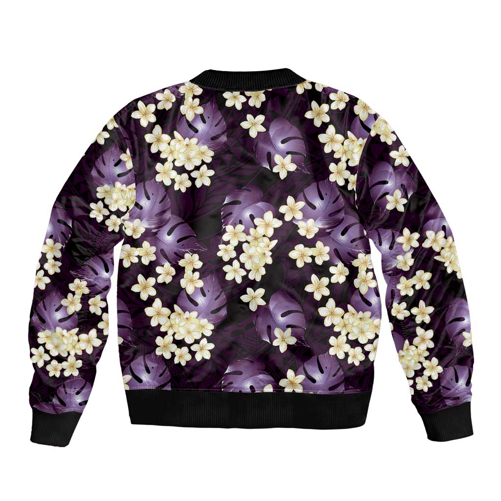 Purple Tropical Hawaii Bomber Jacket Seamless Monstera Plumeria Hawaiian Pattern - Polynesian Pride