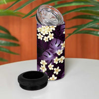Purple Tropical Hawaii 4 in 1 Can Cooler Tumbler Seamless Monstera Plumeria Hawaiian Pattern - Polynesian Pride
