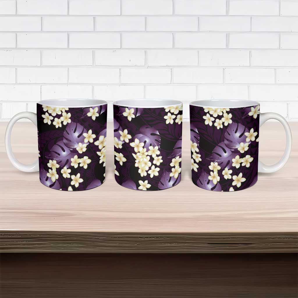 Purple Tropical Hawaii Ceramic Mug Seamless Monstera Plumeria Hawaiian Pattern - Polynesian Pride