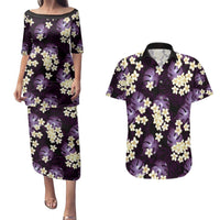 Purple Tropical Hawaii Couples Matching Puletasi and Hawaiian Shirt Seamless Monstera Plumeria Hawaiian Pattern - Polynesian Pride