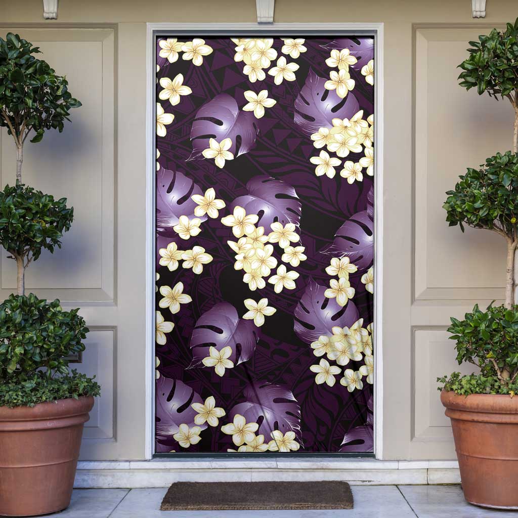 Purple Tropical Hawaii Door Cover Seamless Monstera Plumeria Hawaiian Pattern - Polynesian Pride