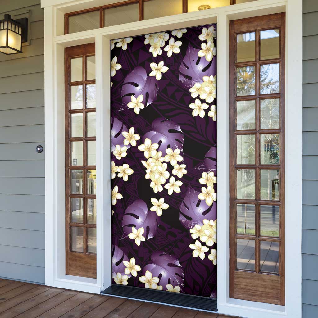 Purple Tropical Hawaii Door Cover Seamless Monstera Plumeria Hawaiian Pattern - Polynesian Pride