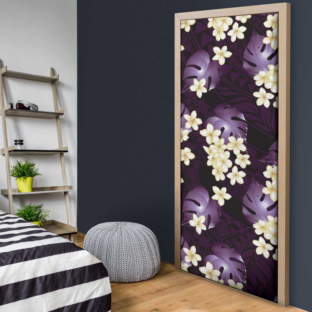 Purple Tropical Hawaii Door Cover Seamless Monstera Plumeria Hawaiian Pattern - Polynesian Pride