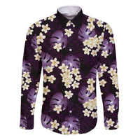 Purple Tropical Hawaii Family Matching Off The Shoulder Long Sleeve Dress and Hawaiian Shirt Seamless Monstera Plumeria Hawaiian Pattern - Polynesian Pride