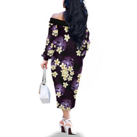 Purple Tropical Hawaii Family Matching Off The Shoulder Long Sleeve Dress and Hawaiian Shirt Seamless Monstera Plumeria Hawaiian Pattern - Polynesian Pride