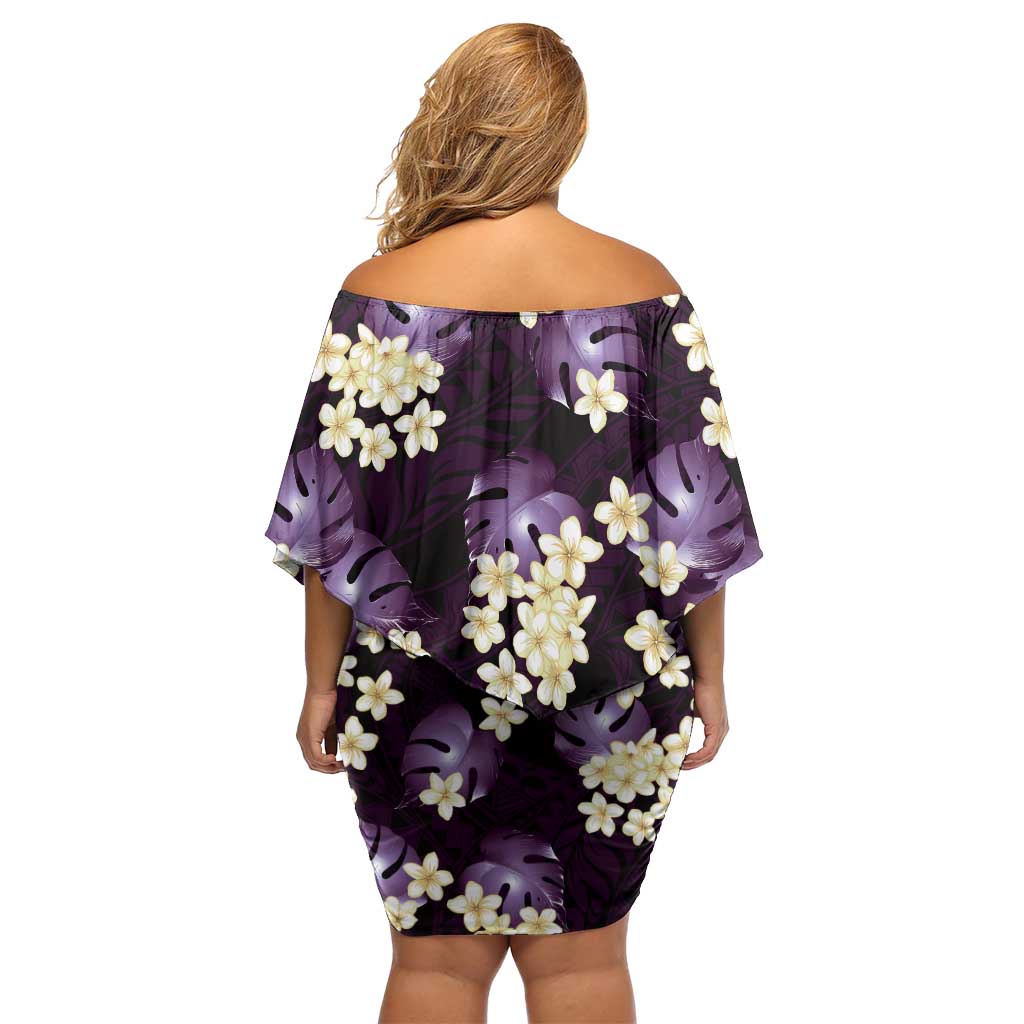 Purple Tropical Hawaii Family Matching Off Shoulder Short Dress and Hawaiian Shirt Seamless Monstera Plumeria Hawaiian Pattern - Polynesian Pride