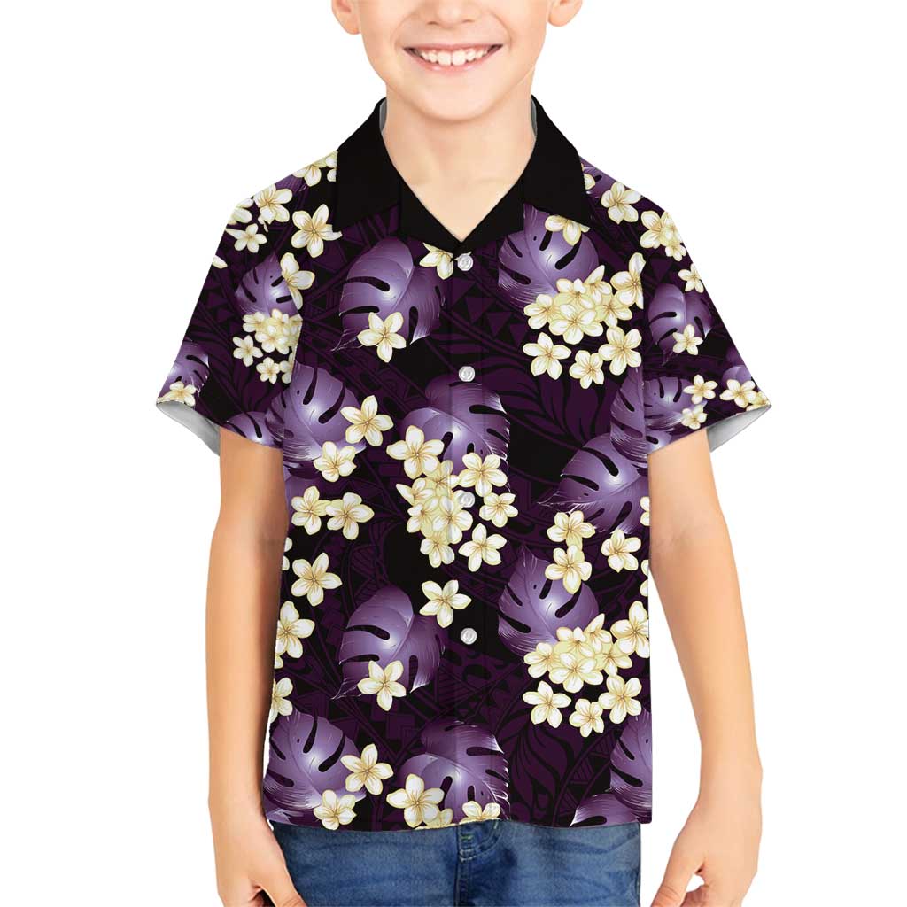 Purple Tropical Hawaii Family Matching Off Shoulder Short Dress and Hawaiian Shirt Seamless Monstera Plumeria Hawaiian Pattern - Polynesian Pride