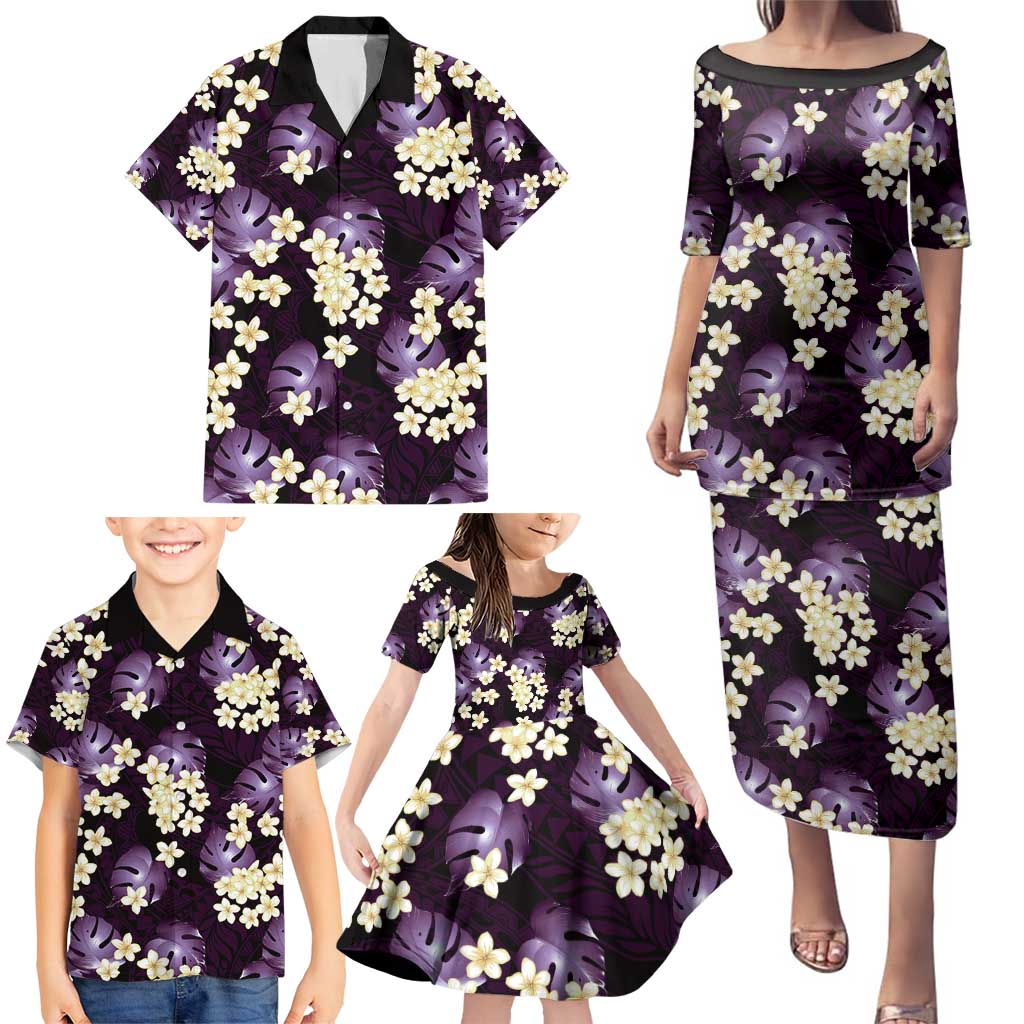 Purple Tropical Hawaii Family Matching Puletasi and Hawaiian Shirt Seamless Monstera Plumeria Hawaiian Pattern - Polynesian Pride