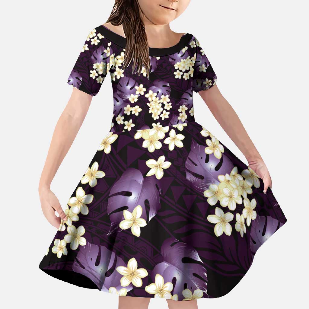 Purple Tropical Hawaii Family Matching Short Sleeve Bodycon Dress and Hawaiian Shirt Seamless Monstera Plumeria Hawaiian Pattern - Polynesian Pride