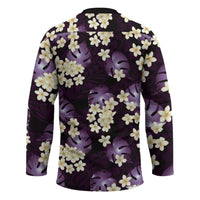 Purple Tropical Hawaii Hockey Jersey Seamless Monstera Plumeria Hawaiian Pattern - Polynesian Pride