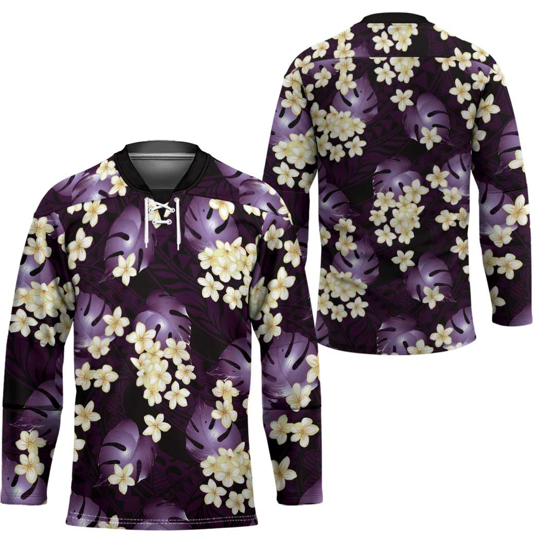 Purple Tropical Hawaii Hockey Jersey Seamless Monstera Plumeria Hawaiian Pattern - Polynesian Pride