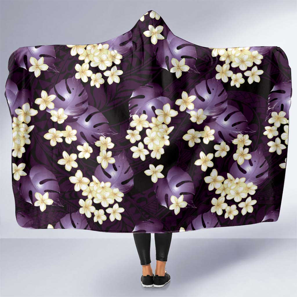 Purple Tropical Hawaii Hooded Blanket Seamless Monstera Plumeria Hawaiian Pattern LT14 One Size Purple - Polynesian Pride