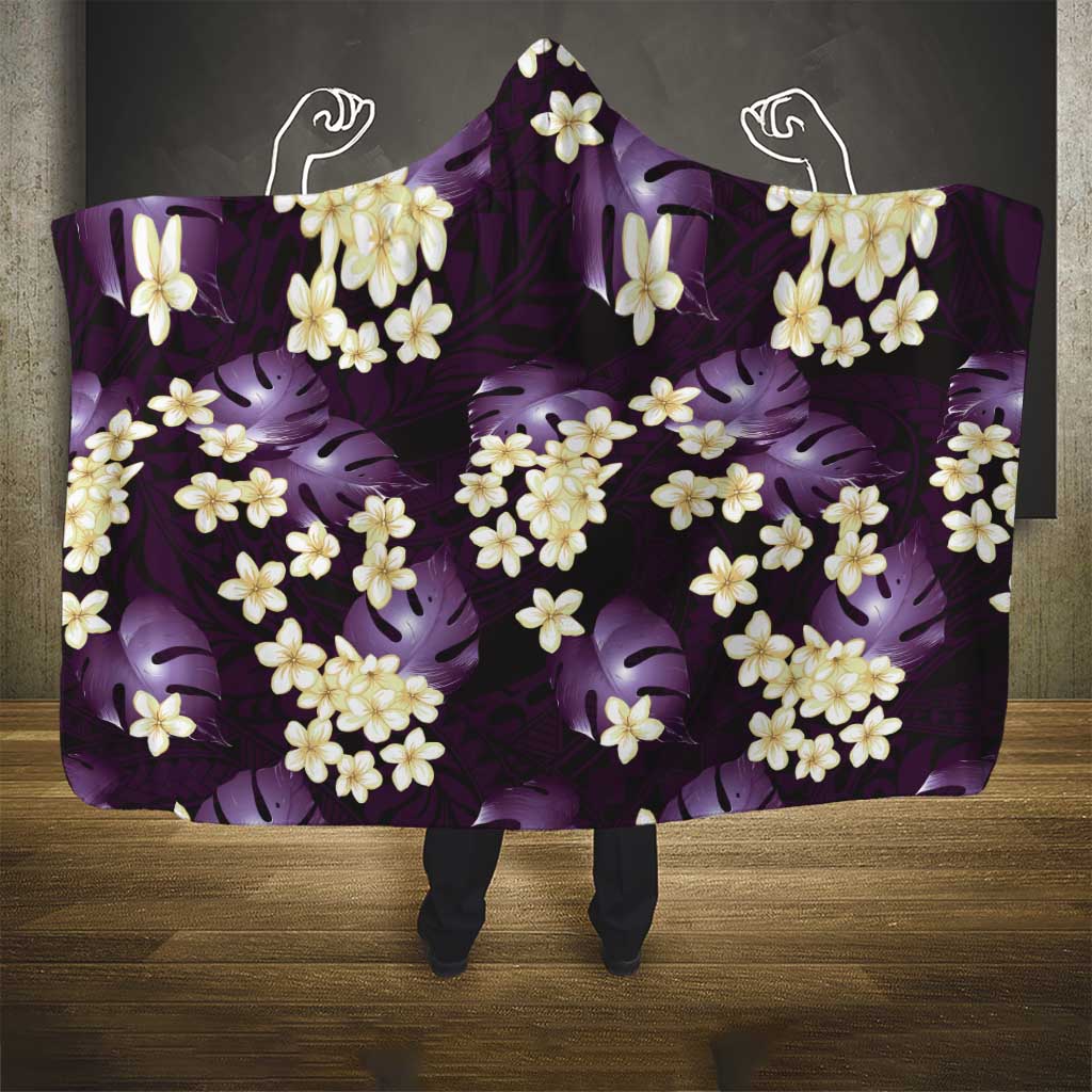 Purple Tropical Hawaii Hooded Blanket Seamless Monstera Plumeria Hawaiian Pattern LT14 - Polynesian Pride