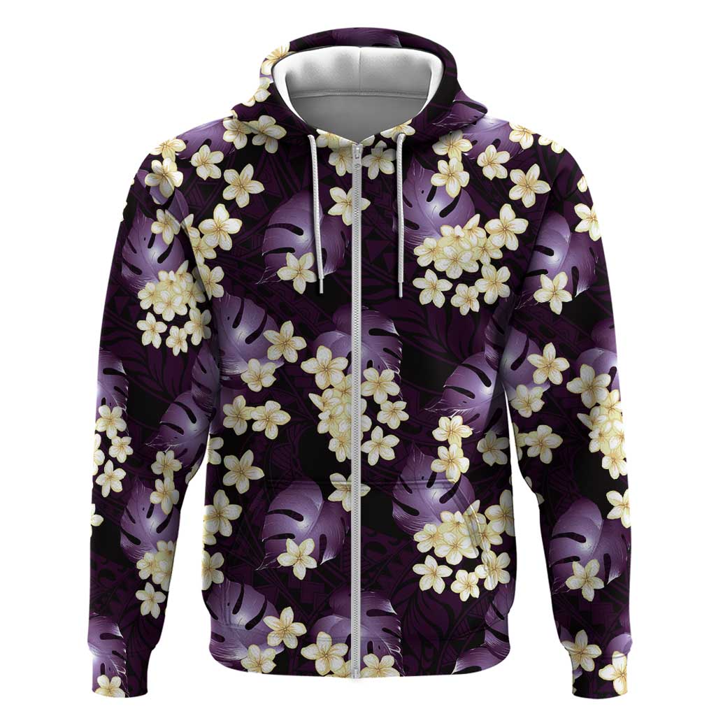 Purple Tropical Hawaii Hoodie Seamless Monstera Plumeria Hawaiian Pattern - Polynesian Pride