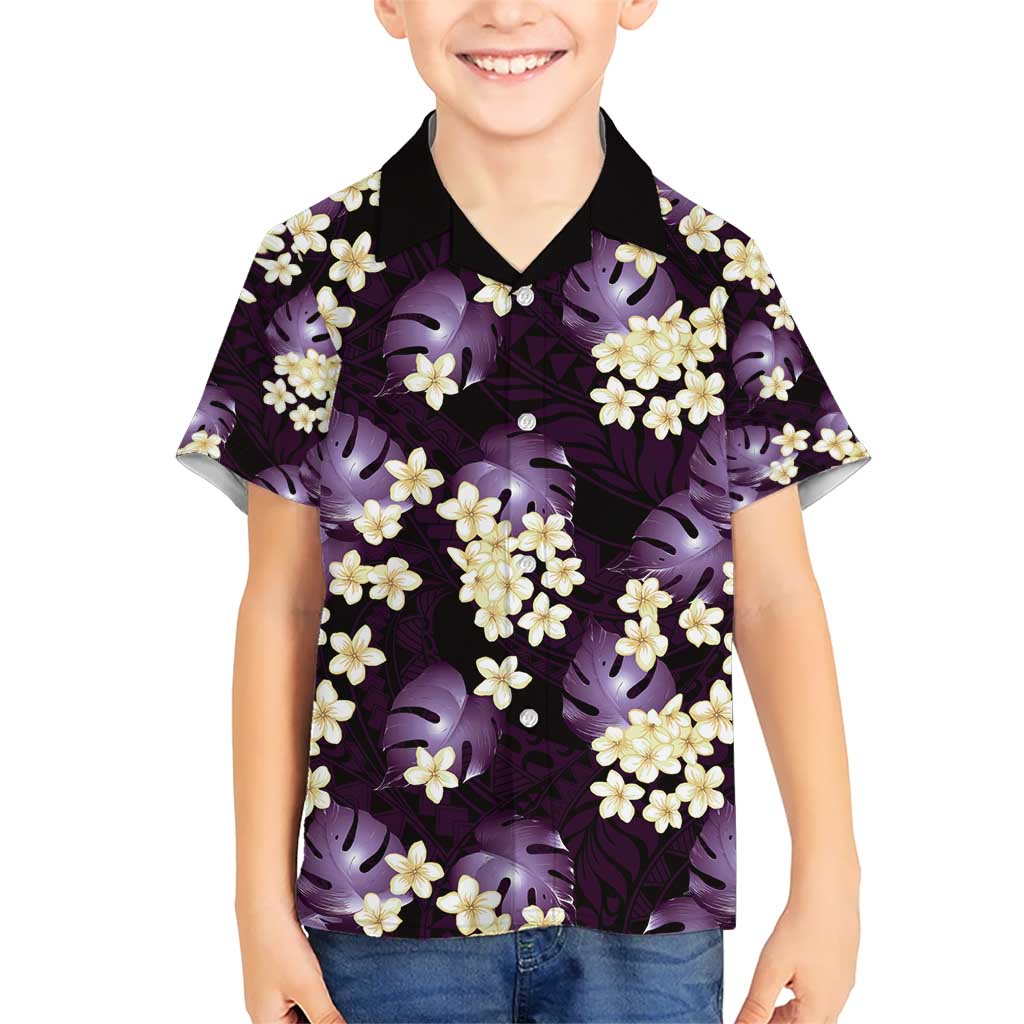 Purple Tropical Hawaii Kid Hawaiian Shirt Seamless Monstera Plumeria Hawaiian Pattern LT14 Kid Purple - Polynesian Pride