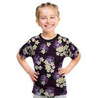 Purple Tropical Hawaii Kid T Shirt Seamless Monstera Plumeria Hawaiian Pattern - Polynesian Pride