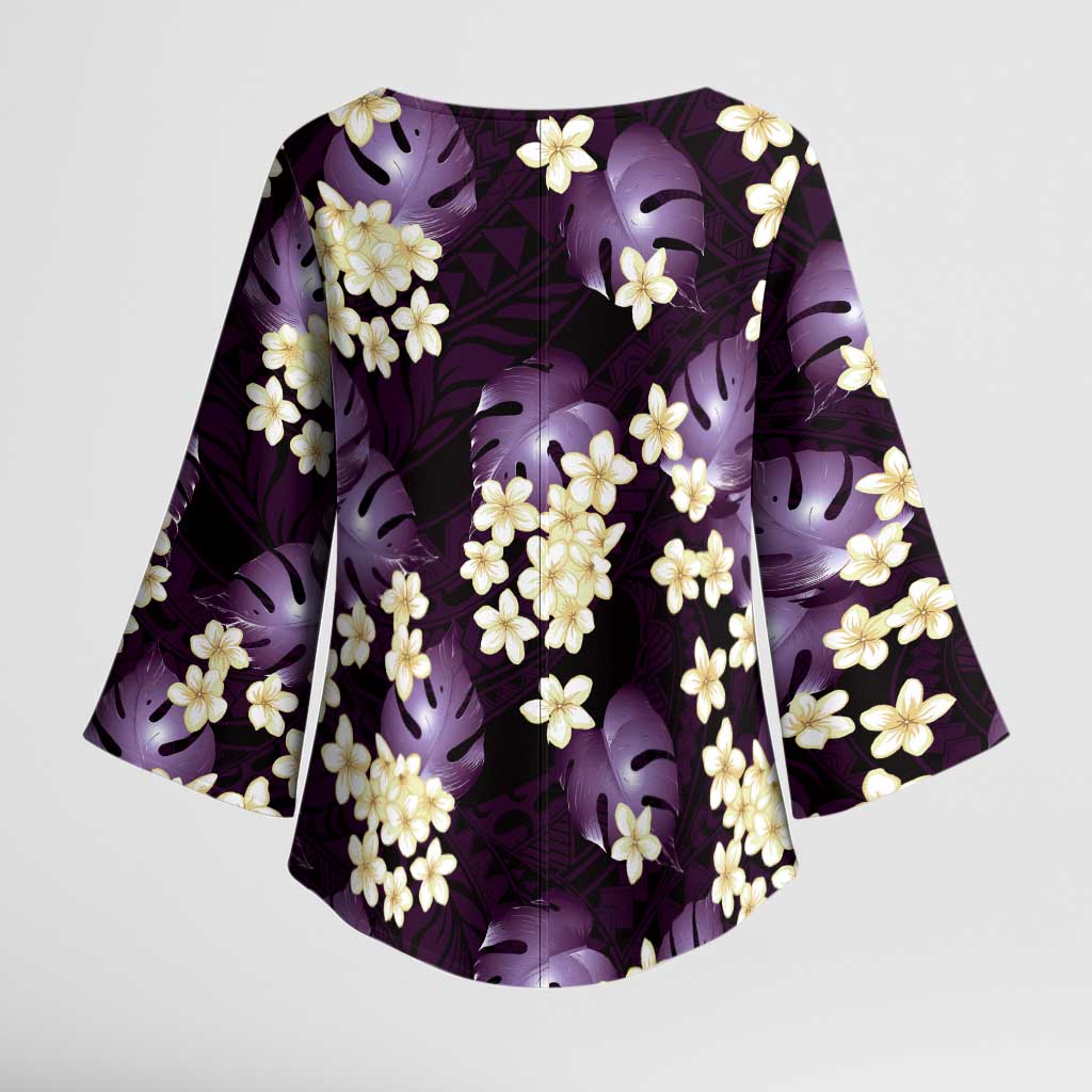 Purple Tropical Hawaii Kimono Sleeve Blouse Seamless Monstera Plumeria Hawaiian Pattern - Polynesian Pride