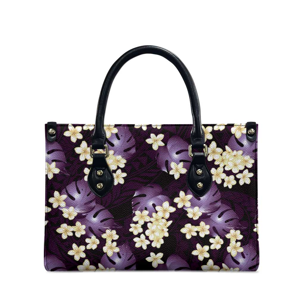 Purple Tropical Hawaii Leather Bag Seamless Monstera Plumeria Hawaiian Pattern - Polynesian Pride