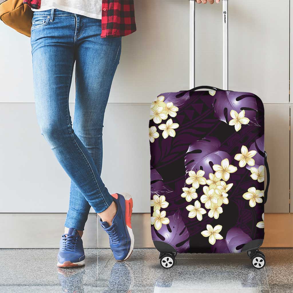 Purple Tropical Hawaii Luggage Cover Seamless Monstera Plumeria Hawaiian Pattern - Polynesian Pride
