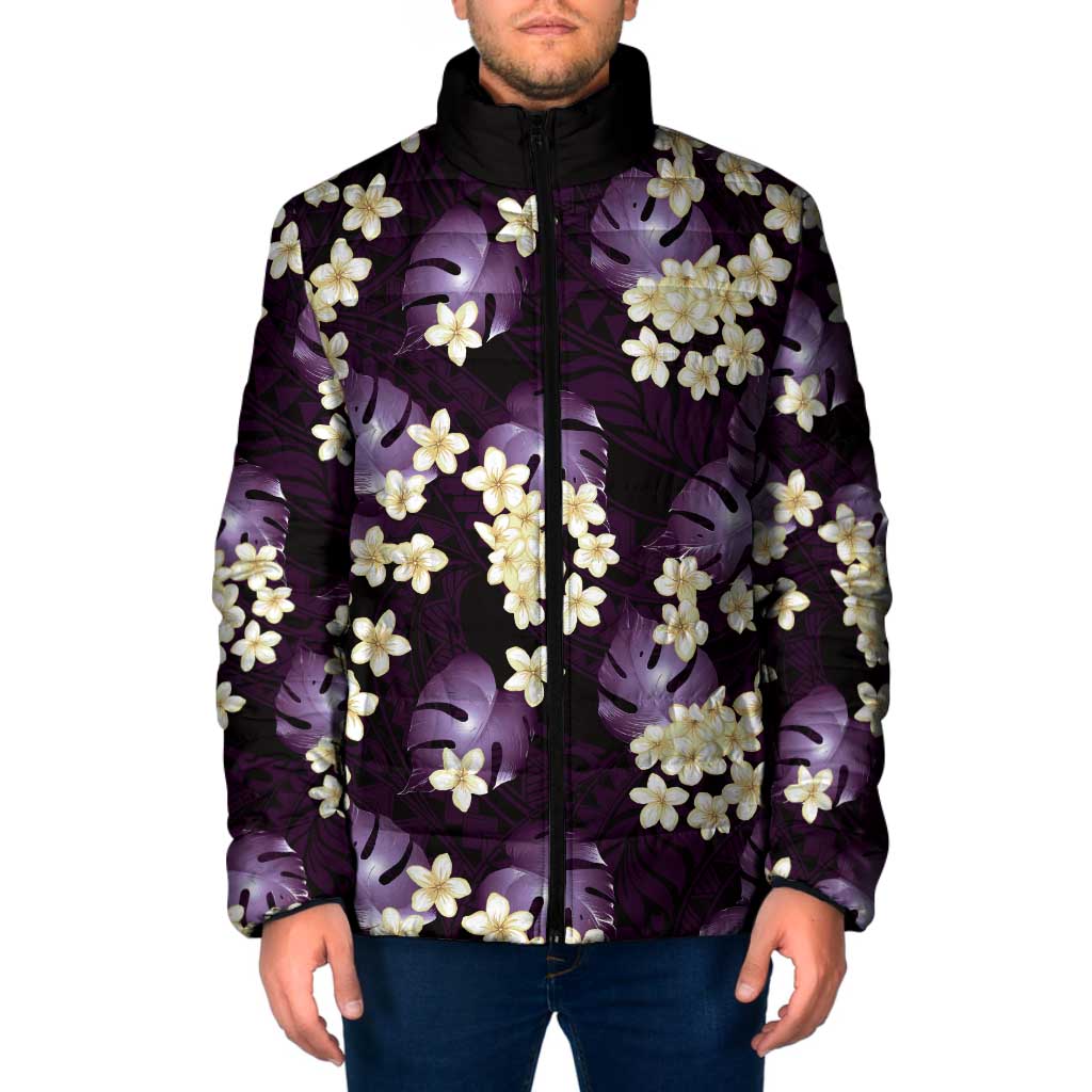 Purple Tropical Hawaii Padded Jacket Seamless Monstera Plumeria Hawaiian Pattern LT14 Men Purple - Polynesian Pride