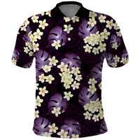 Purple Tropical Hawaii Polo Shirt Seamless Monstera Plumeria Hawaiian Pattern - Polynesian Pride