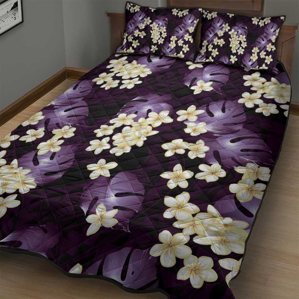 Purple Tropical Hawaii Quilt Bed Set Seamless Monstera Plumeria Hawaiian Pattern - Polynesian Pride