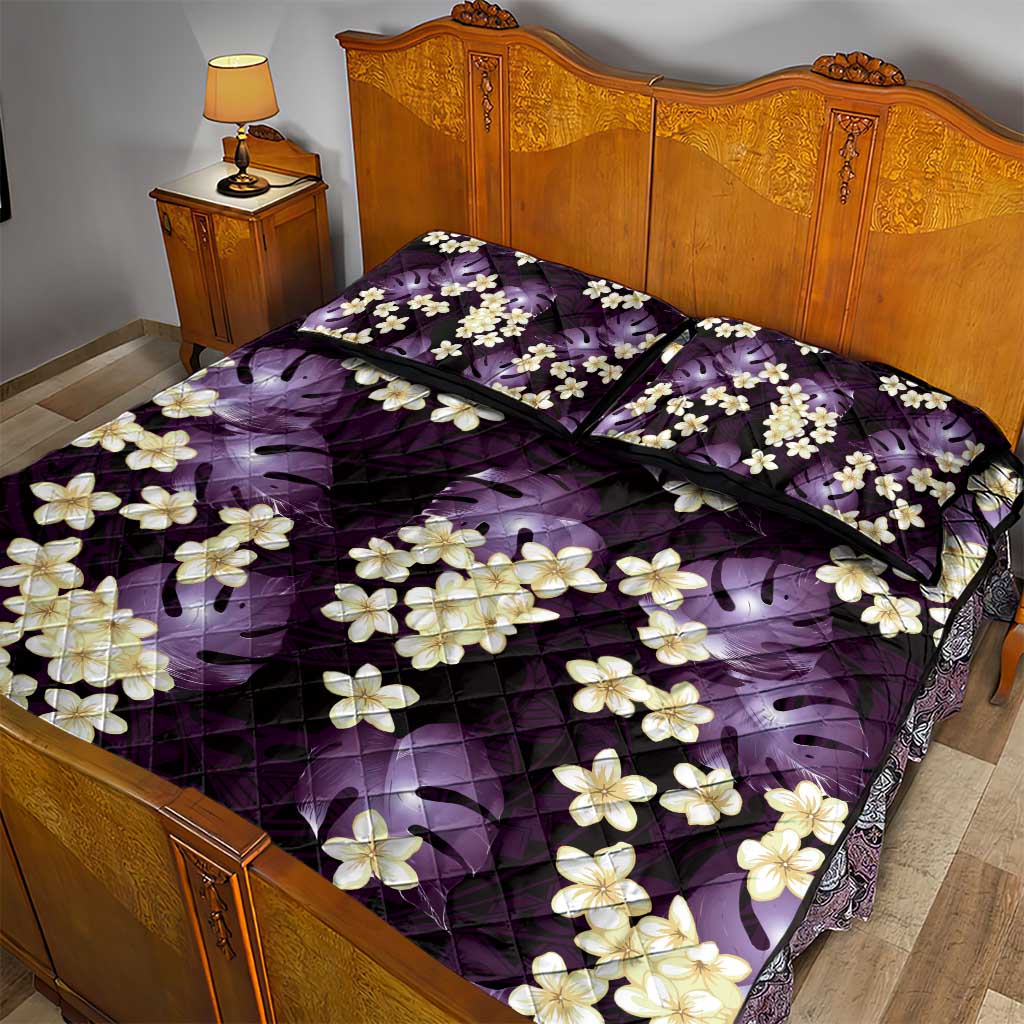 Purple Tropical Hawaii Quilt Bed Set Seamless Monstera Plumeria Hawaiian Pattern - Polynesian Pride