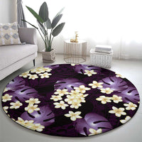 Purple Tropical Hawaii Round Carpet Seamless Monstera Plumeria Hawaiian Pattern - Polynesian Pride