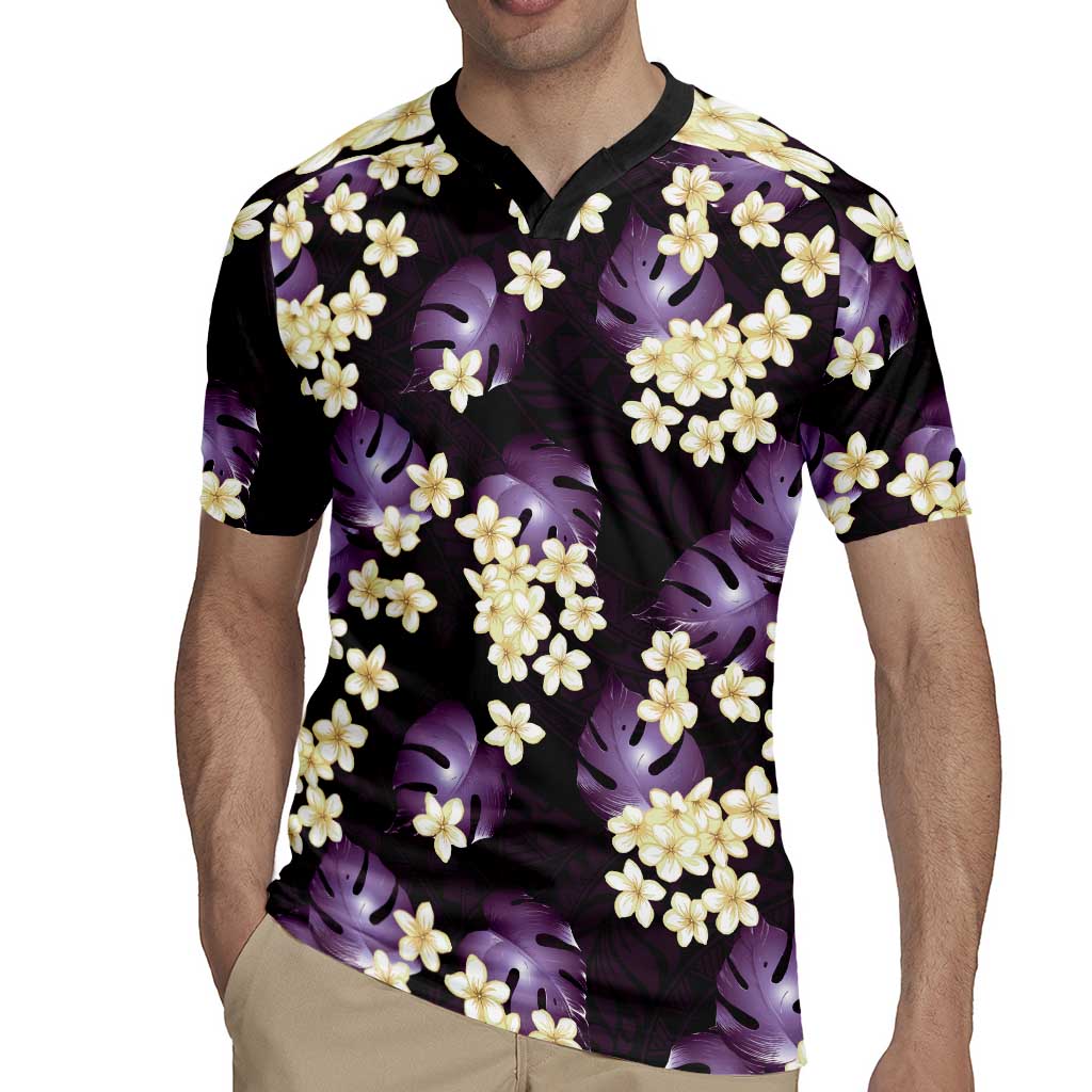 Purple Tropical Hawaii Rugby Jersey Seamless Monstera Plumeria Hawaiian Pattern - Polynesian Pride