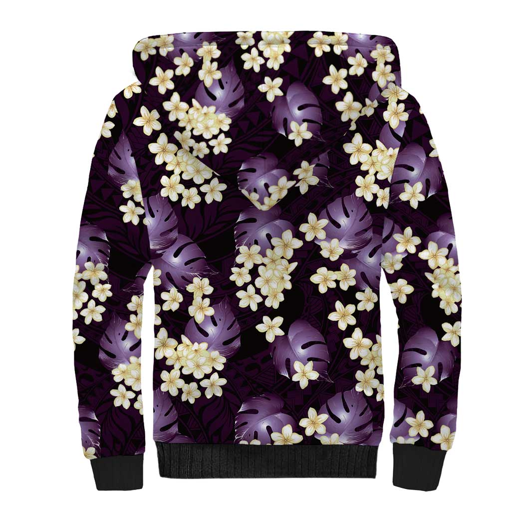 Purple Tropical Hawaii Sherpa Hoodie Seamless Monstera Plumeria Hawaiian Pattern - Polynesian Pride