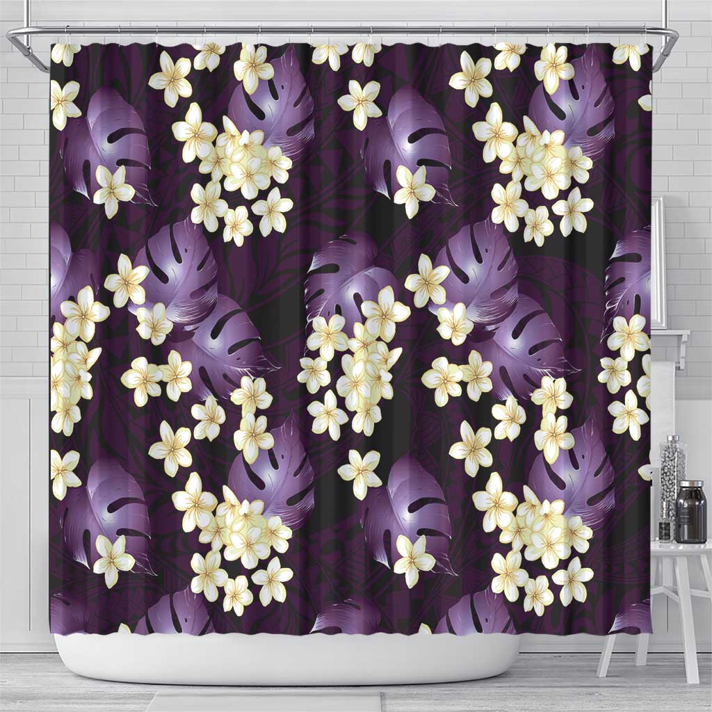 Purple Tropical Hawaii Shower Curtain Seamless Monstera Plumeria Hawaiian Pattern - Polynesian Pride