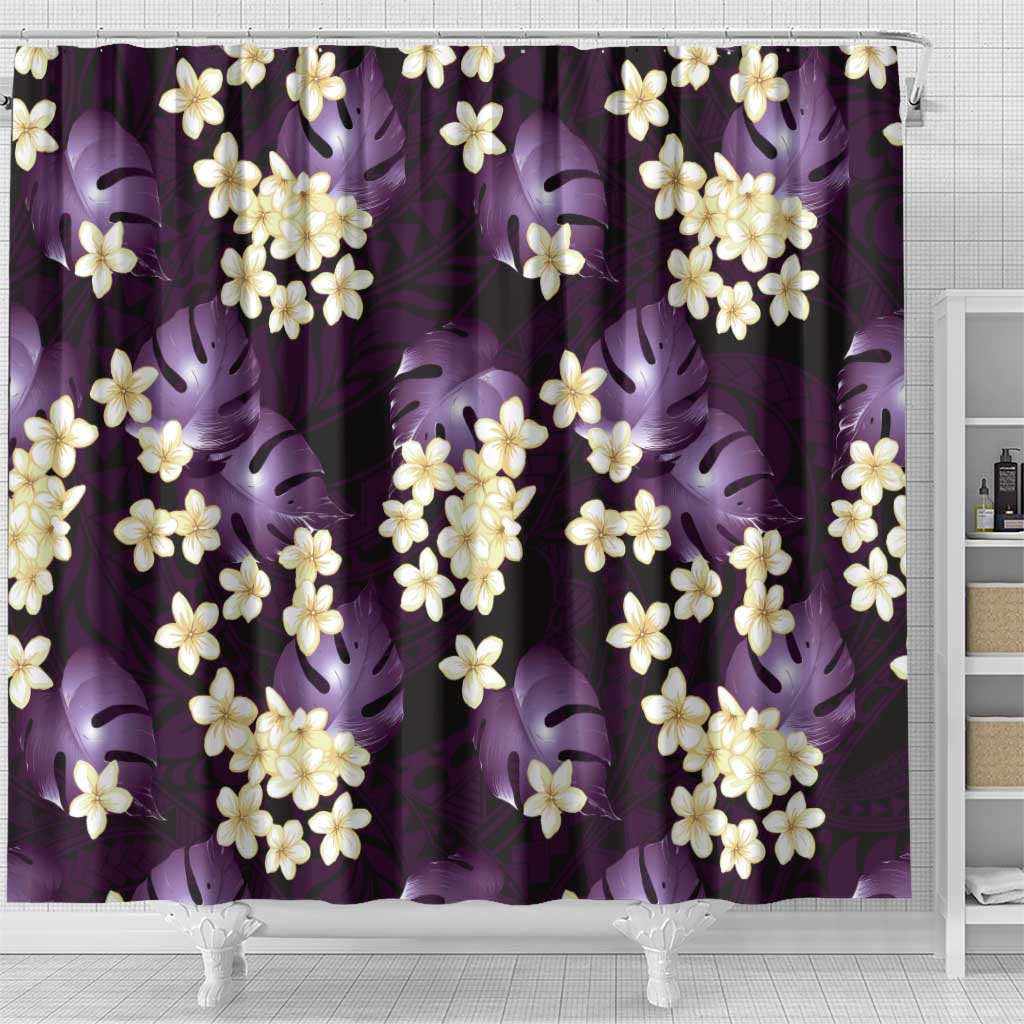 Purple Tropical Hawaii Shower Curtain Seamless Monstera Plumeria Hawaiian Pattern - Polynesian Pride