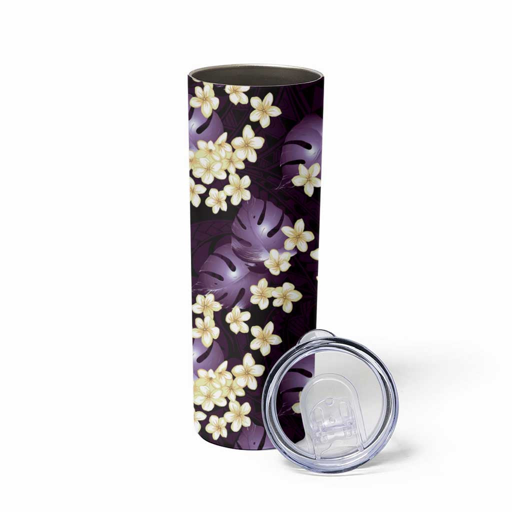 Purple Tropical Hawaii Skinny Tumbler Seamless Monstera Plumeria Hawaiian Pattern - Polynesian Pride