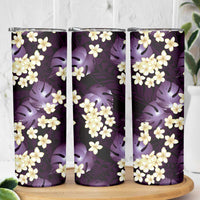 Purple Tropical Hawaii Skinny Tumbler Seamless Monstera Plumeria Hawaiian Pattern - Polynesian Pride