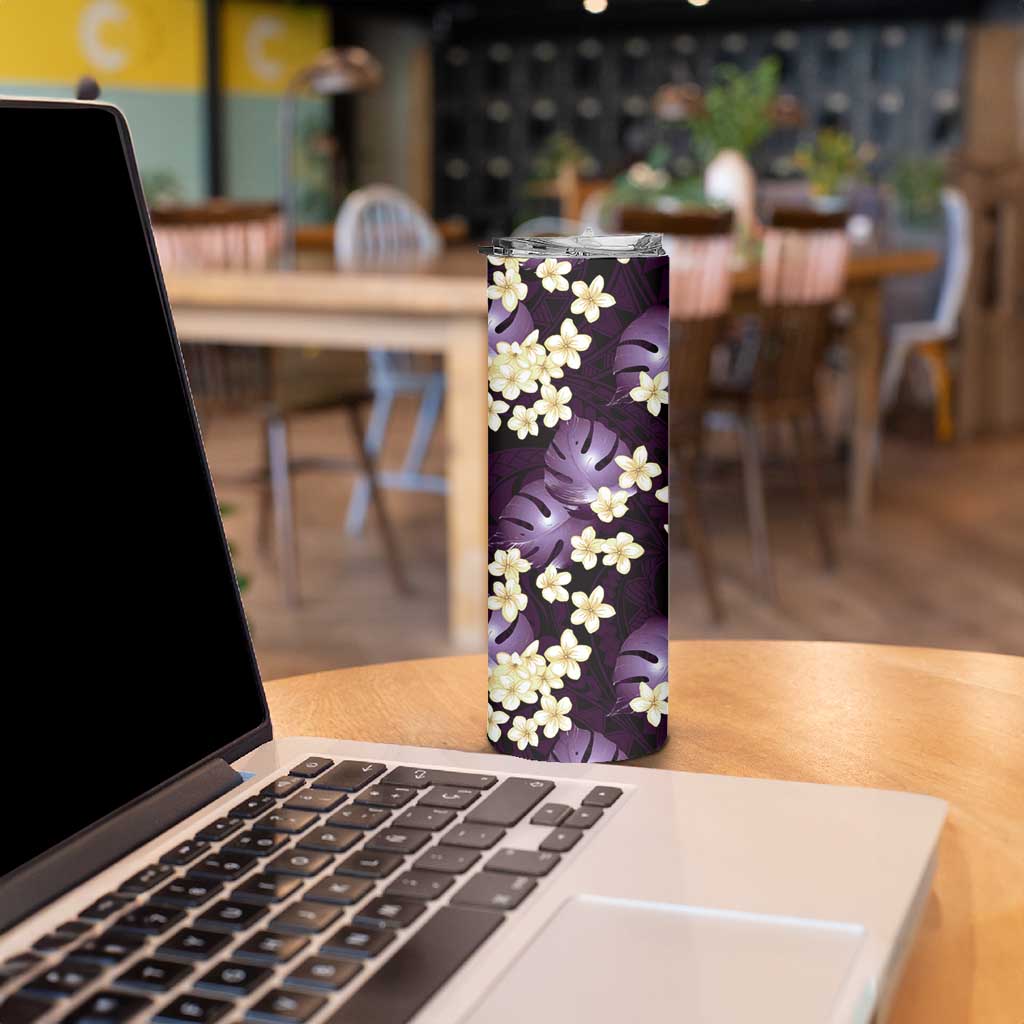 Purple Tropical Hawaii Skinny Tumbler Seamless Monstera Plumeria Hawaiian Pattern - Polynesian Pride