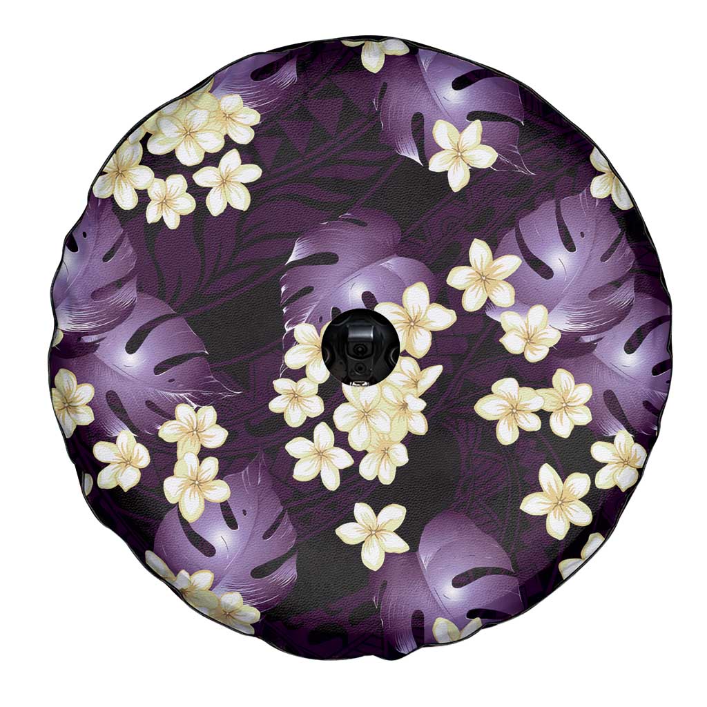 Purple Tropical Hawaii Spare Tire Cover Seamless Monstera Plumeria Hawaiian Pattern - Polynesian Pride