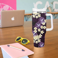Purple Tropical Hawaii Tumbler With Handle Seamless Monstera Plumeria Hawaiian Pattern - Polynesian Pride