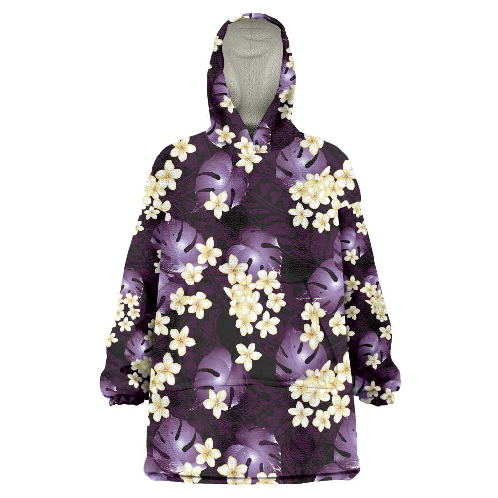 Purple Tropical Hawaii Wearable Blanket Hoodie Seamless Monstera Plumeria Hawaiian Pattern - Polynesian Pride